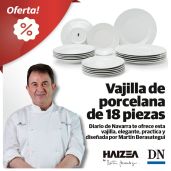 Descubre la exclusiva vajilla de 18 piezas de porcelana blanca diseñada por Martín Berasategui. Ideal para microondas y lavavajillas. Compra ahora en MundoDN.