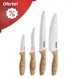 Realiza cortes perfectos al comprar el Set de cuatro cuchillos, con mango madera, agradable tacto y de acero inoxidable diseñado por

Martín Berasategui, tendrás un cuchillo para cada tarea: cuchillo para trinchar, cuchillo chef, cuchillo para deshuesar
